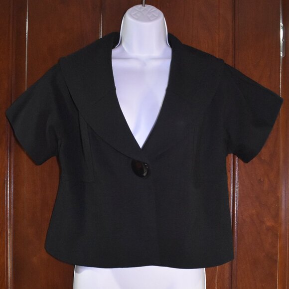 INC Black Cape Swing Jacket Size M Short Sleeve Blazer Chic Old Money Officewear - Picture 3 of 15